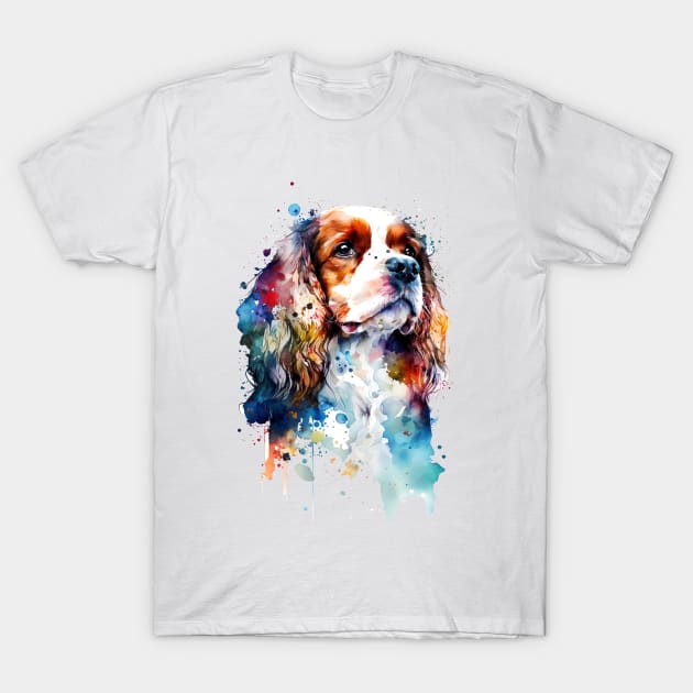 Rainbow Cavalier King Charles Spaniel Watercolor Art T-Shirt by doglovershirts